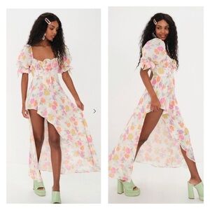 NWT FOR LOVE AND LEMONS FLL Petal Midi Dress High Slit Asymmetric Small Easter